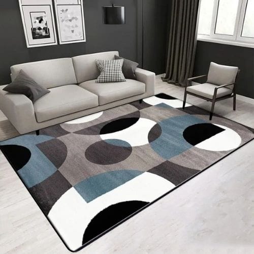Tapis de Salon | Moderne Luxe Scandinave Poil Ras - Tapinna® Gris Noir et Blanc / Rectangulaire / 60x90cm (Paillasson)