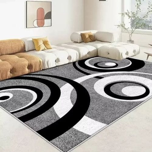 Tapis de Salon | Moderne Luxe Scandinave Poil Ras - Tapinna® Gris Noir et Blanc / Rectangulaire / 60x90cm (Paillasson)