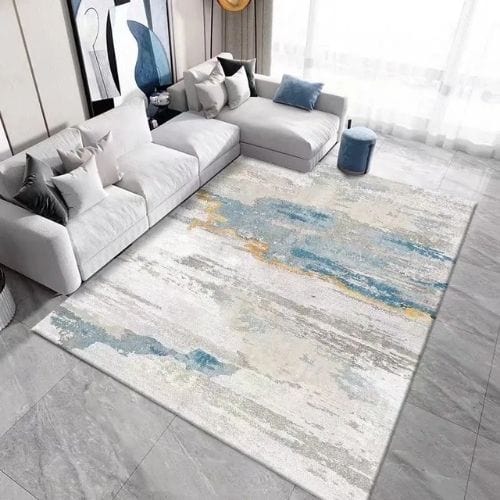 Tapis de Salon | Moderne Scandinave Persan - Tapinna® Doré Bleu / Rectangulaire / 60x90cm (23.6x35.4 Pouces)