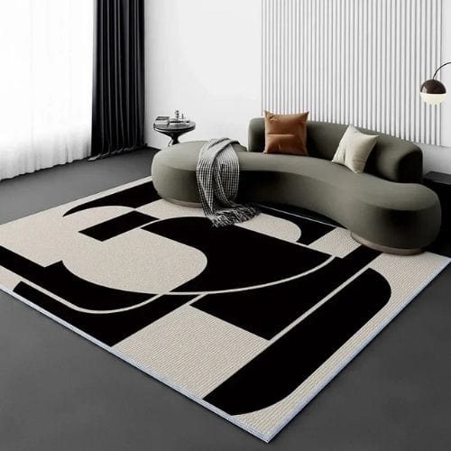 Tapis de Salon | Moderne Scandinave - Tapinna® Beige Noir et Blanc / Rectangulaire / 80x120cm