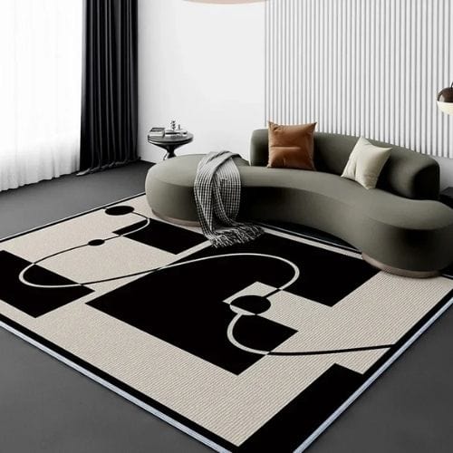 Tapis de Salon | Moderne Scandinave - Tapinna® Beige Noir et Blanc / Rectangulaire / 80x120cm