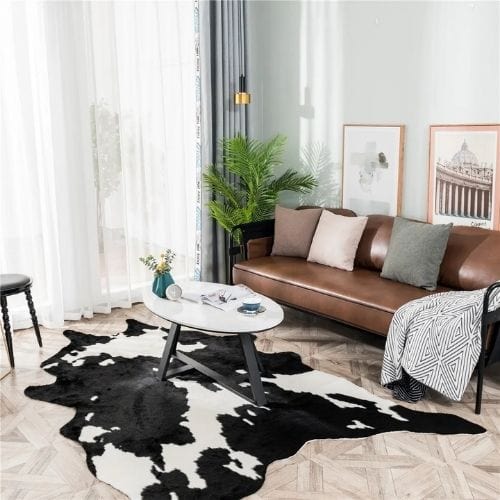Tapis de Salon | Peau Animal - Tapinna® Noir et Blanc / Irrégulier / 160x210cm