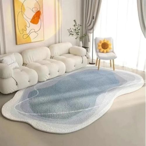 Tapis de Salon | Poil Ras Motif Rayé - Tapinna® Bleu / Irrégulier / 60x90cm