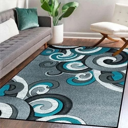 Tapis de Salon | Scandinave Kilim Abstrait - Tapinna® Turquoise / Rectangulaire / 60x90cm (Paillasson)