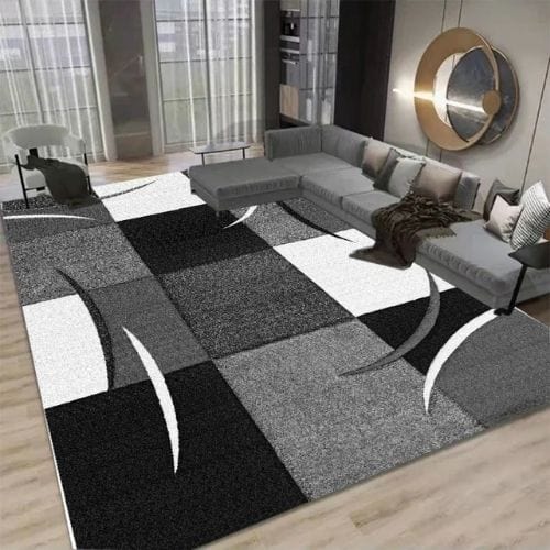 Tapis de Salon | Scandinave Kilim Moderne Luxe - Tapinna® Gris Noir et Blanc / Rectangulaire / 60x90cm (Paillasson)