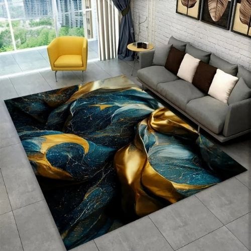Tapis de Salon | Scandinave Moderne Européen Marbre - Tapinna® Doré Bleu / Rectangulaire / 40x60cm (15x23 Pouces)