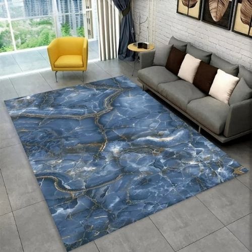 Tapis de Salon | Scandinave Moderne Européen Marbre - Tapinna® Doré Bleu / Rectangulaire / 40x60cm (15x23 Pouces)