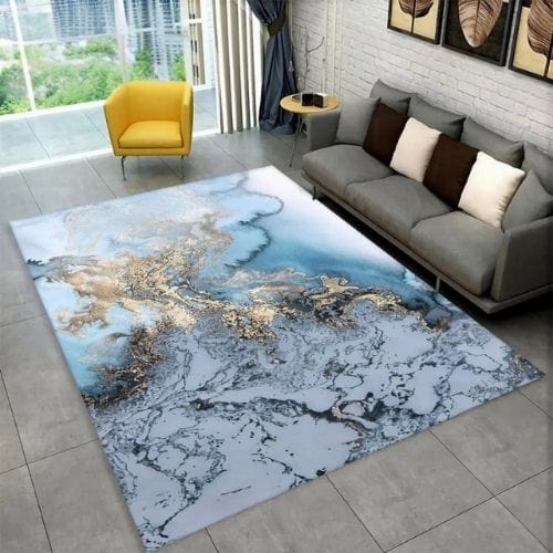 Tapis de Salon | Scandinave Moderne Européen Marbre - Tapinna® Doré Bleu / Rectangulaire / 40x60cm (15x23 Pouces)