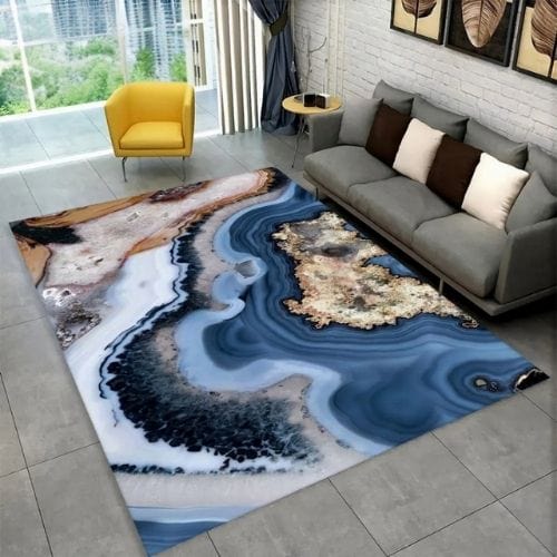 Tapis de Salon | Scandinave Moderne Européen Marbre - Tapinna® Doré Bleu / Rectangulaire / 40x60cm (15x23 Pouces)