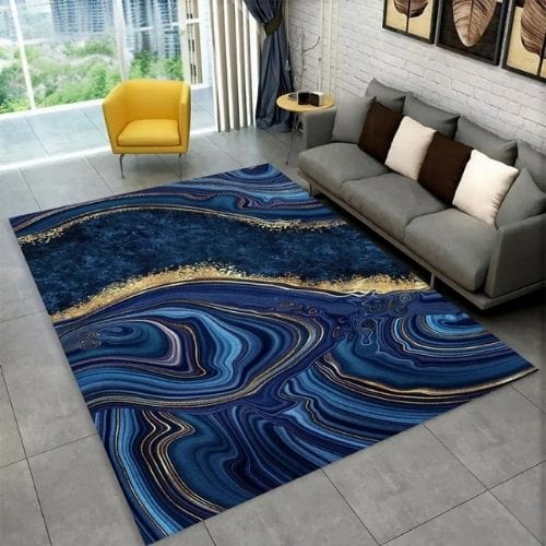 Tapis de Salon | Scandinave Moderne Européen Marbre - Tapinna® Doré Bleu / Rectangulaire / 40x60cm (15x23 Pouces)