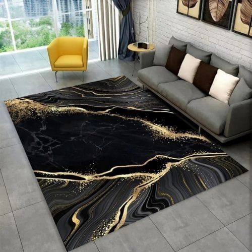 Tapis de Salon | Scandinave Moderne Européen Marbre - Tapinna® Doré Gris / Rectangulaire / 40x60cm (15x23 Pouces)
