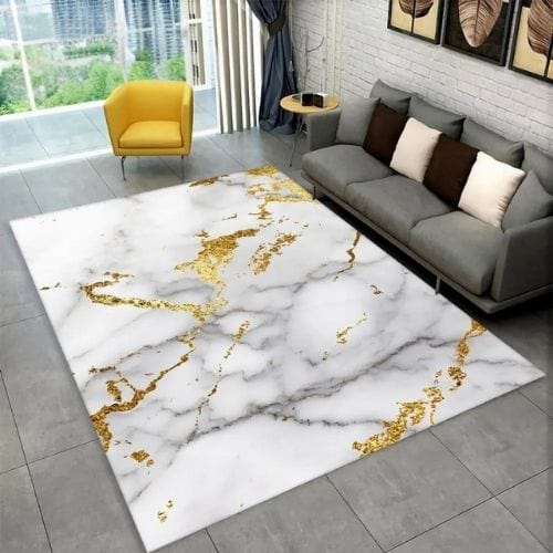 Tapis de Salon | Scandinave Moderne Européen Marbre - Tapinna® Doré Gris / Rectangulaire / 40x60cm (15x23 Pouces)