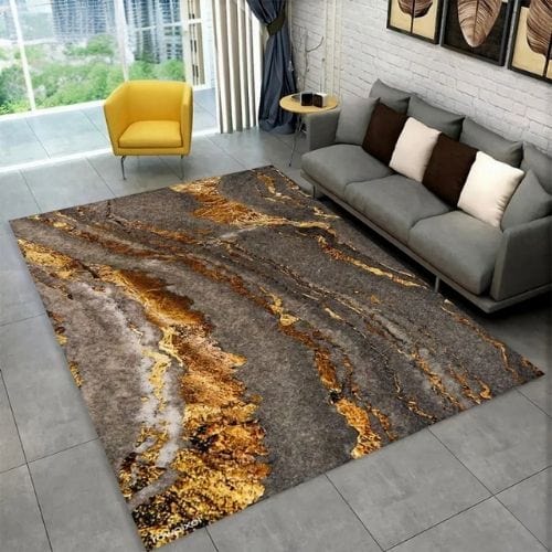 Tapis de Salon | Scandinave Moderne Européen Marbre - Tapinna® Doré Gris / Rectangulaire / 40x60cm (15x23 Pouces)