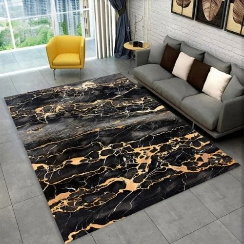 Tapis de Salon | Scandinave Moderne Européen Marbre - Tapinna® Doré Noir / Rectangulaire / 40x60cm (15x23 Pouces)
