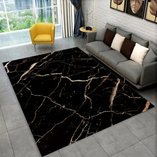 Tapis de Salon | Scandinave Moderne Européen Marbre - Tapinna® Doré Noir / Rectangulaire / 40x60cm (15x23 Pouces)