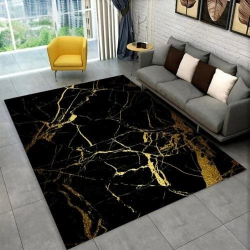 Tapis de Salon | Scandinave Moderne Européen Marbre - Tapinna® Doré Noir / Rectangulaire / 40x60cm (15x23 Pouces)