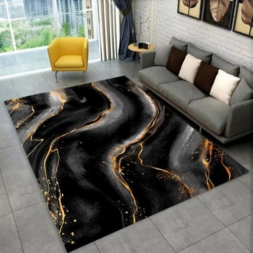 Tapis de Salon | Scandinave Moderne Européen Marbre - Tapinna® Doré Noir / Rectangulaire / 40x60cm (15x23 Pouces)