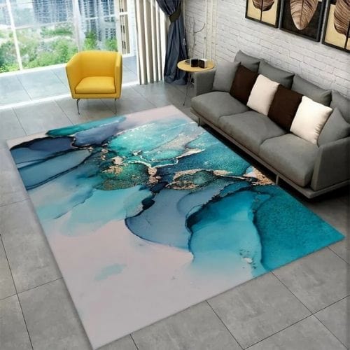 Tapis de Salon | Scandinave Moderne Européen Marbre - Tapinna® Doré Turquoise / Rectangulaire / 40x60cm (15x23 Pouces)