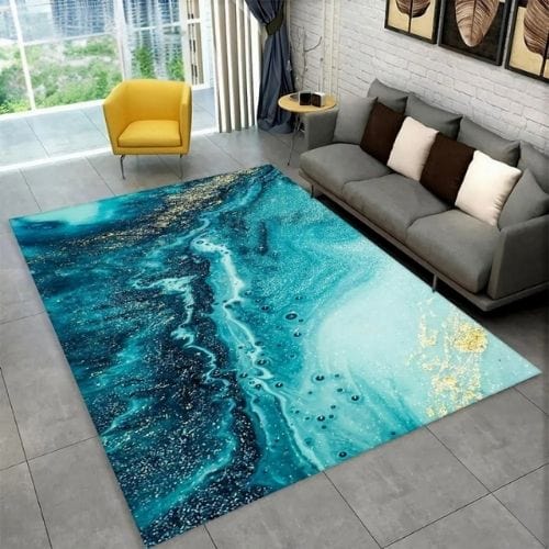 Tapis de Salon | Scandinave Moderne Européen Marbre - Tapinna® Doré Turquoise / Rectangulaire / 40x60cm (15x23 Pouces)