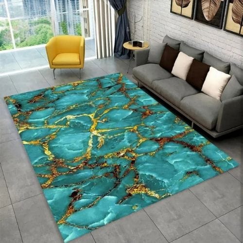 Tapis de Salon | Scandinave Moderne Européen Marbre - Tapinna® Doré Turquoise / Rectangulaire / 40x60cm (15x23 Pouces)