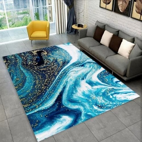 Tapis de Salon | Scandinave Moderne Européen Marbre - Tapinna® Doré Turquoise / Rectangulaire / 40x60cm (15x23 Pouces)