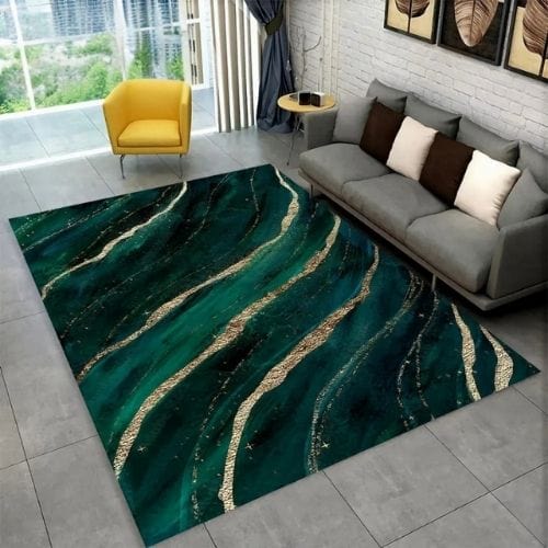 Tapis de Salon | Scandinave Moderne Européen Marbre - Tapinna® Doré Vert / Rectangulaire / 40x60cm (15x23 Pouces)