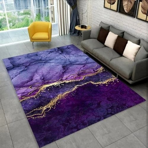 Tapis de Salon | Scandinave Moderne Européen Marbre - Tapinna® Doré Violet / Rectangulaire / 40x60cm (15x23 Pouces)