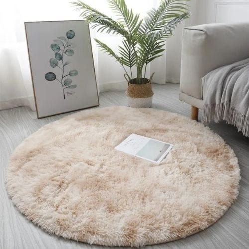 Tapis de Salon | Shaggy Uni Moderne Kilim Bohème - Tapinna® Beige / Rond / Diamètre 60cm