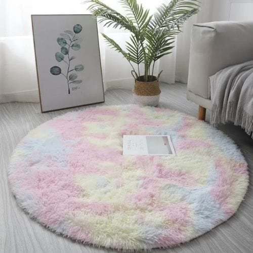Tapis de Salon | Shaggy Uni Moderne Kilim Bohème - Tapinna® Coloré / Rond / Diamètre 60cm