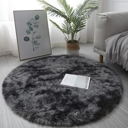Tapis de Salon | Shaggy Uni Moderne Kilim Bohème - Tapinna® Gris / Rond / Diamètre 60cm