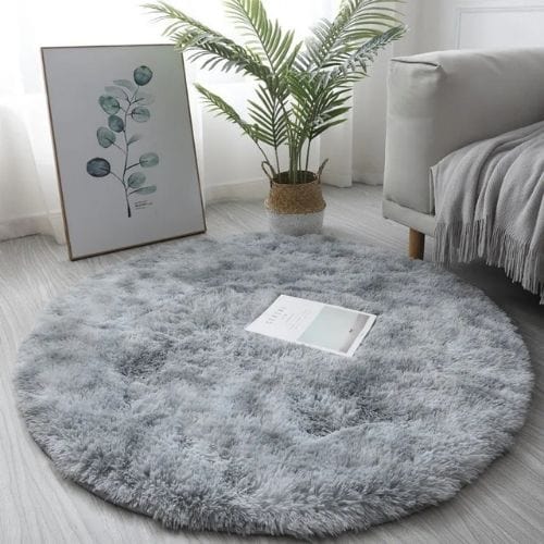 Tapis de Salon | Shaggy Uni Moderne Kilim Bohème - Tapinna® Gris / Rond / Diamètre 60cm