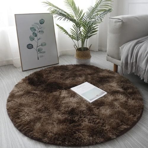 Tapis de Salon | Shaggy Uni Moderne Kilim Bohème - Tapinna® Marron / Rond / Diamètre 60cm