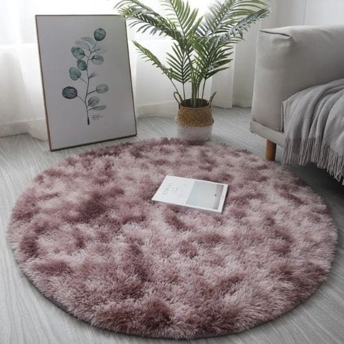 Tapis de Salon | Shaggy Uni Moderne Kilim Bohème - Tapinna® Rose / Rond / Diamètre 60cm