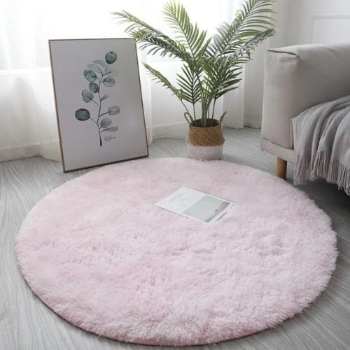 Tapis de Salon | Shaggy Uni Moderne Kilim Bohème - Tapinna® Rose / Rond / Diamètre 60cm