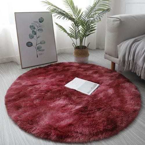 Tapis de Salon | Shaggy Uni Moderne Kilim Bohème - Tapinna® Rouge / Rond / Diamètre 60cm