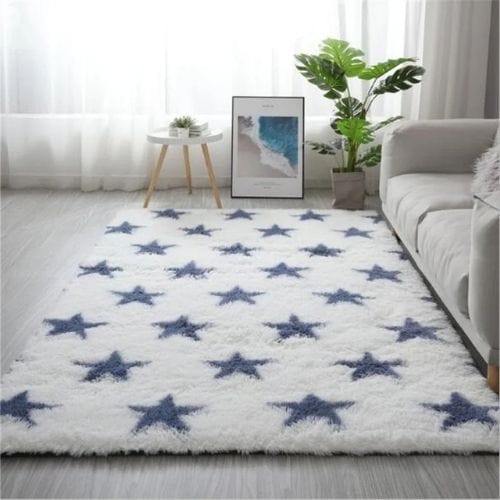 Tapis de Salon | Shaggy Uni Moderne Poil Long - Tapinna® Bleu / Rectangulaire / 40x60cm (15.7x23.6 Pouces)