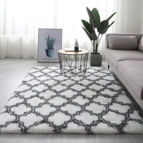 Tapis de Salon | Shaggy Uni Moderne Poil Long - Tapinna® Gris Noir et Blanc / Rectangulaire / 40x60cm (15.7x23.6 Pouces)