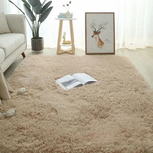 Tapis de Salon | Shaggy Uni Moderne Scandinave - Tapinna® Beige / Rectangulaire / 50x80cm (19x31 Pouces)