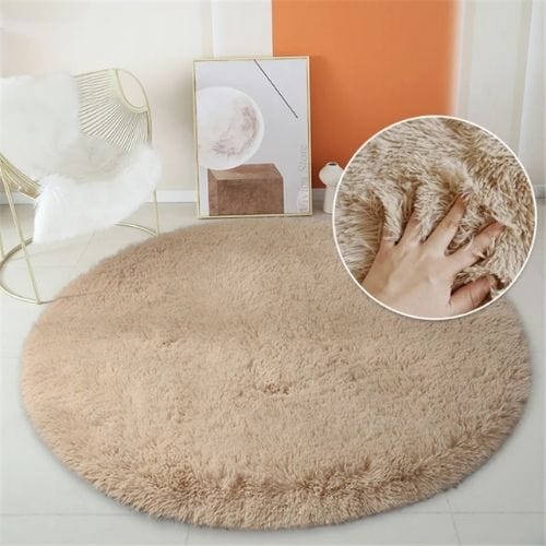 Tapis de Salon | Shaggy Uni Moderne Scandinave - Tapinna® Beige / Rond / Diamètre 60cm