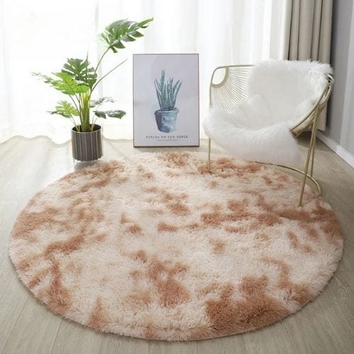 Tapis de Salon | Shaggy Uni Moderne Scandinave - Tapinna® Beige / Rond / Diamètre 60cm