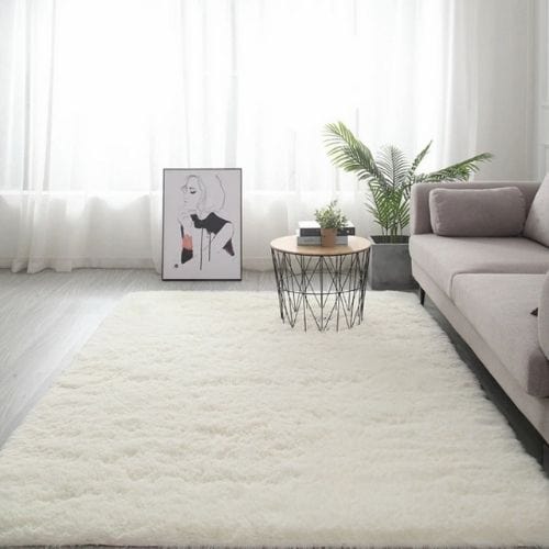Tapis de Salon | Shaggy Uni Moderne Scandinave - Tapinna® Blanc / Rectangulaire / 50x80cm (19x31 Pouces)
