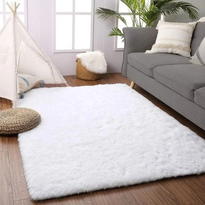 Tapis de Salon | Shaggy Uni Moderne Scandinave - Tapinna® Blanc / Rectangulaire / 50x80cm (19x31 Pouces)