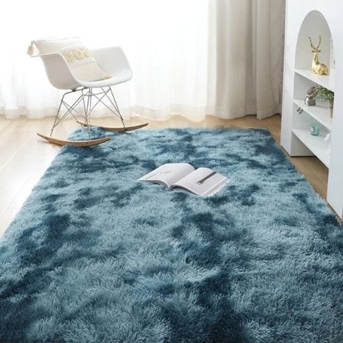 Tapis de Salon | Shaggy Uni Moderne Scandinave - Tapinna® Bleu / Rectangulaire / 50x80cm (19x31 Pouces)