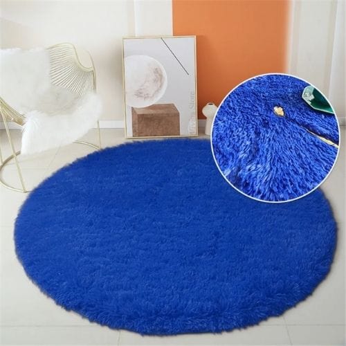 Tapis de Salon | Shaggy Uni Moderne Scandinave - Tapinna® Bleu / Rond / Diamètre 60cm