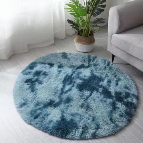 Tapis de Salon | Shaggy Uni Moderne Scandinave - Tapinna® Bleu / Rond / Diamètre 60cm