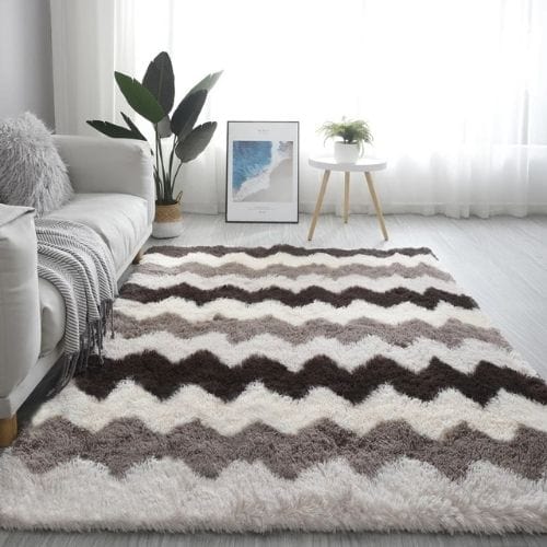 Tapis de Salon | Shaggy Uni Moderne Scandinave - Tapinna® Coloré / Rectangulaire / 50x80cm (19x31 Pouces)