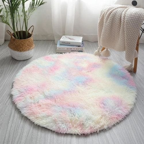 Tapis de Salon | Shaggy Uni Moderne Scandinave - Tapinna® Coloré / Rond / Diamètre 60cm