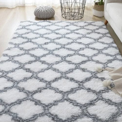 Tapis de Salon | Shaggy Uni Moderne Scandinave - Tapinna® Gris / Rectangulaire / 50x80cm (19x31 Pouces)