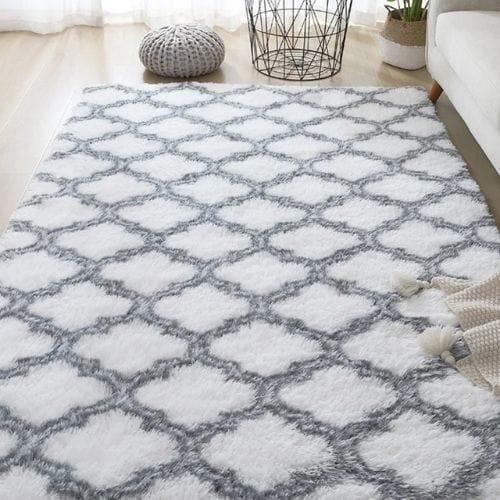 Tapis de Salon | Shaggy Uni Moderne Scandinave - Tapinna® Gris / Rectangulaire / 50x80cm (19x31 Pouces)