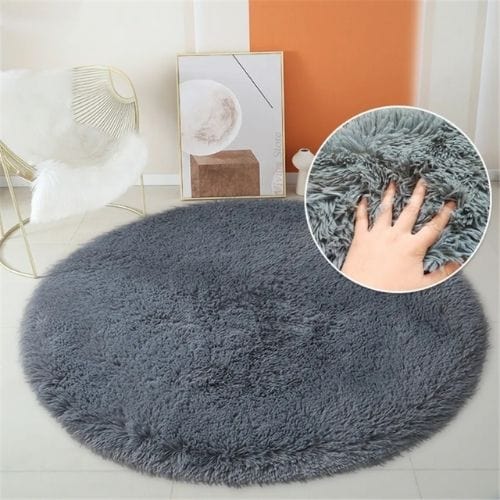 Tapis de Salon | Shaggy Uni Moderne Scandinave - Tapinna® Gris / Rond / Diamètre 60cm